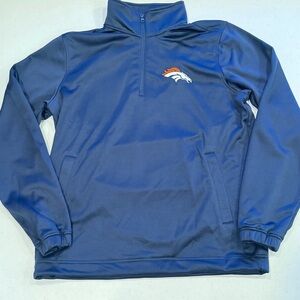 NFL Denver Broncos Navy Fleece 1/4 Zip Pullover Sweatshirt Embroidered Logo